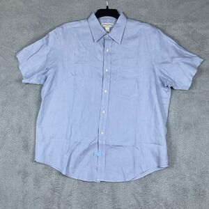 Banana Republic Short Sleeve Blue Linen Button Up Shirt Mens XL 17- 17 1/2